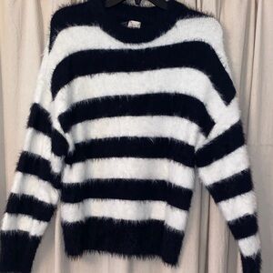 a new day Fuzzy Black and White Striped Sweater